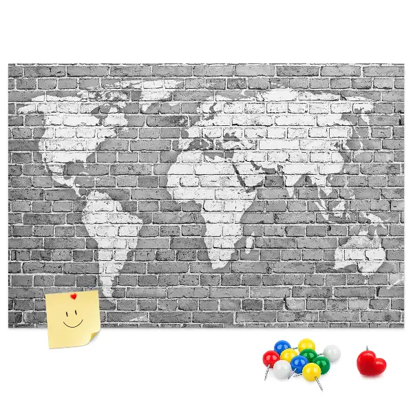 Tableau en liège décoratif Carte du monde sur briques