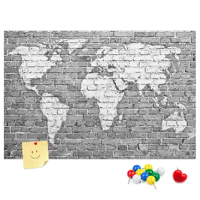 Tableau en liège déco Carte du monde sur briques
