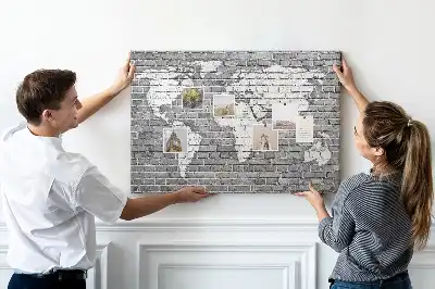 Tableau en liège décoratif Carte du monde sur briques