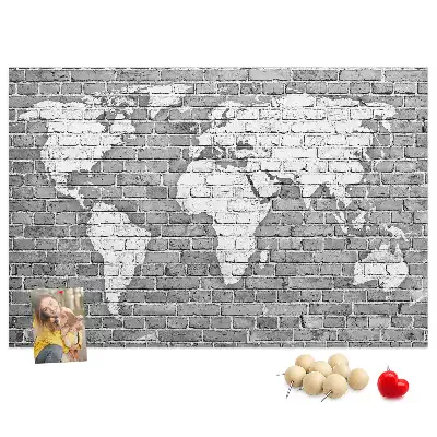 Tableau en liège décoratif Carte du monde sur briques