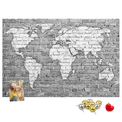 Tableau en liège décoratif Carte du monde sur briques