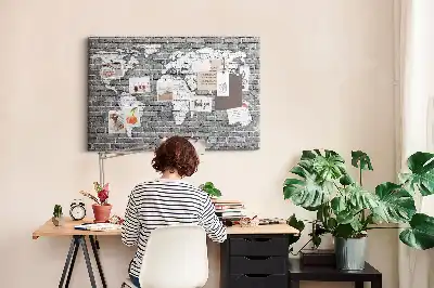 Tableau en liège décoratif Carte du monde sur briques