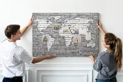 Tableau en liège décoratif Carte du monde sur briques