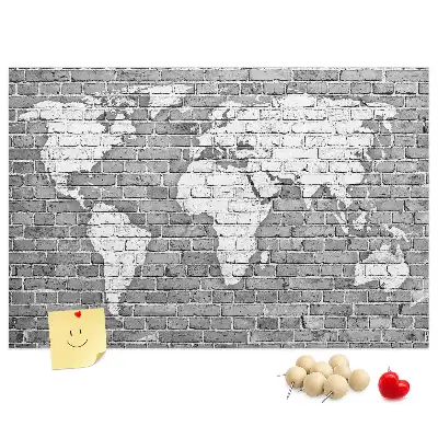 Tableau en liège décoratif Carte du monde sur briques