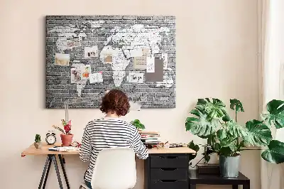 Tableau en liège décoratif Carte du monde sur briques