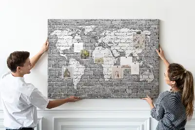 Tableau en liège décoratif Carte du monde sur briques