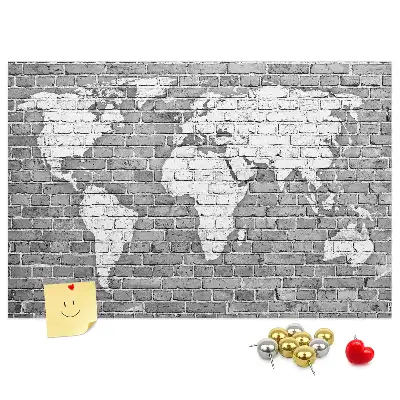 Tableau en liège décoratif Carte du monde sur briques