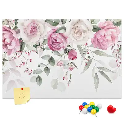 Tableau d'affichage en liège motif roses à l'aquarelle
