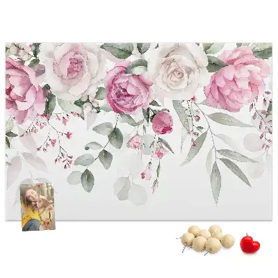 Tableau d'affichage en liège motif roses à l'aquarelle