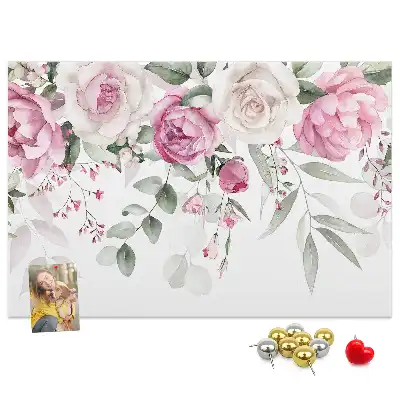 Tableau d'affichage en liège motif roses à l'aquarelle