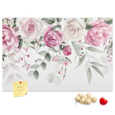 Tableau d'affichage en liège motif roses à l'aquarelle