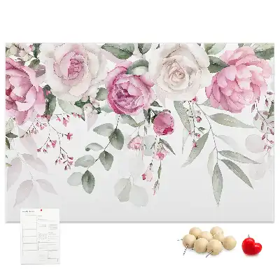 Tableau d'affichage en liège motif roses à l'aquarelle