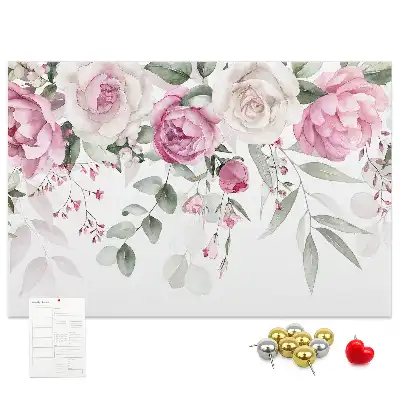 Tableau d'affichage en liège motif roses à l'aquarelle