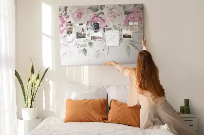 Tableau d'affichage en liège motif roses à l'aquarelle