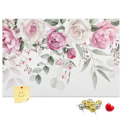 Tableau d'affichage en liège motif roses à l'aquarelle