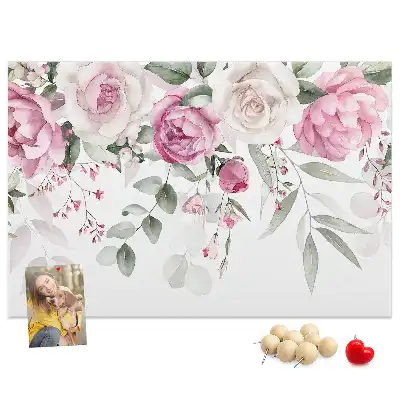 Tableau d'affichage en liège motif roses à l'aquarelle