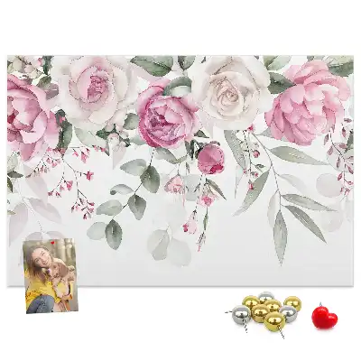 Tableau d'affichage en liège motif roses à l'aquarelle