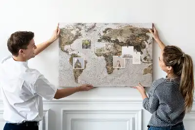 Tableau en liège carte du monde style archives