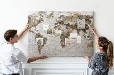 Tableau en liège carte du monde style archives