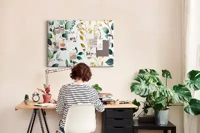 Tableau d’affichage en liège avec motif de feuilles de plantes