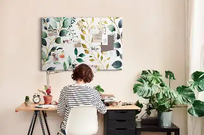 Tableau d’affichage en liège avec motif de feuilles de plantes