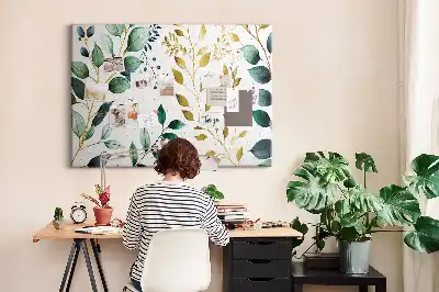 Tableau d’affichage en liège avec motif de feuilles de plantes