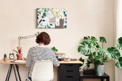 Tableau d’affichage en liège avec motif de feuilles de plantes