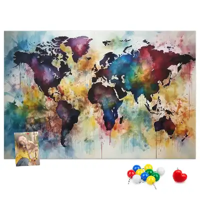Tableau d'affichage en liège motif carte du monde à l'aquarelle