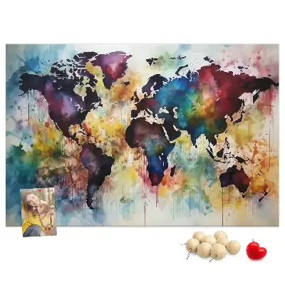 Tableau d'affichage en liège motif carte du monde à l'aquarelle