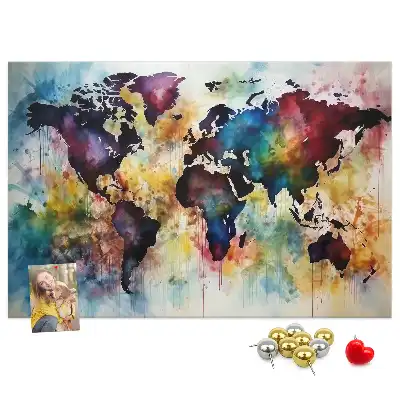 Tableau d'affichage en liège motif carte du monde à l'aquarelle