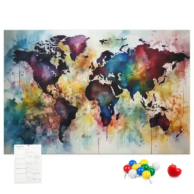 Tableau d'affichage en liège motif carte du monde à l'aquarelle