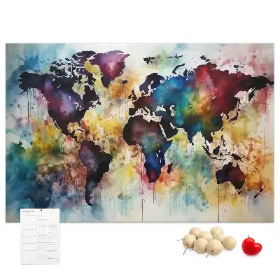 Tableau d'affichage en liège motif carte du monde à l'aquarelle
