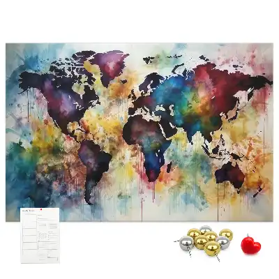 Tableau d'affichage en liège motif carte du monde à l'aquarelle