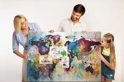 Tableau d'affichage en liège motif carte du monde à l'aquarelle