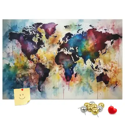 Tableau d'affichage en liège motif carte du monde à l'aquarelle