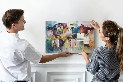 Tableau d'affichage en liège motif carte du monde à l'aquarelle