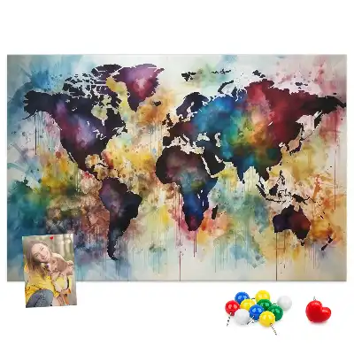 Tableau d'affichage en liège motif carte du monde à l'aquarelle