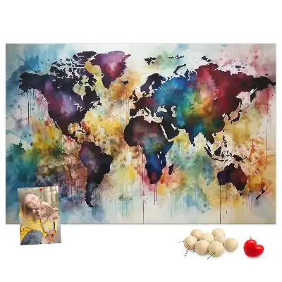 Tableau d'affichage en liège motif carte du monde à l'aquarelle