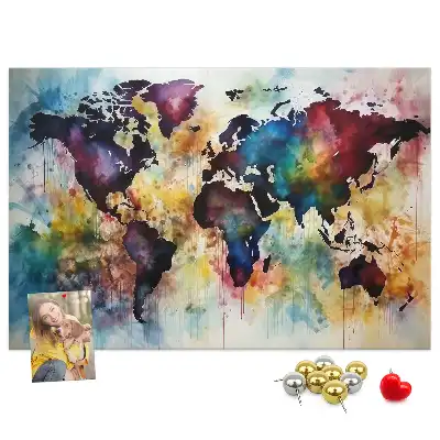 Tableau d'affichage en liège motif carte du monde à l'aquarelle