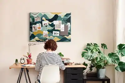 Tableau d'affichage en liège avec illustration de montagnes