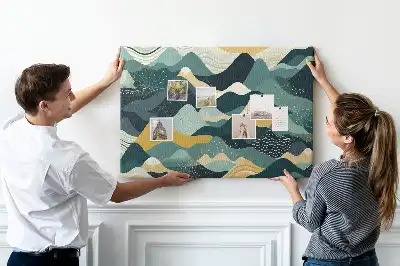 Tableau d'affichage en liège avec illustration de montagnes