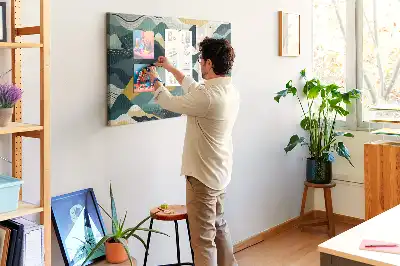 Tableau d'affichage en liège avec illustration de montagnes