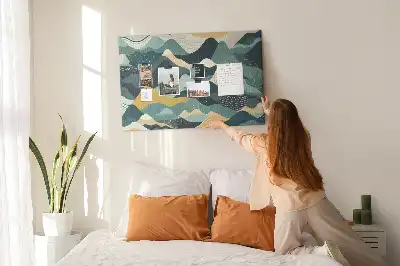 Tableau d'affichage en liège avec illustration de montagnes