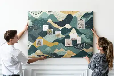 Tableau d'affichage en liège avec illustration de montagnes