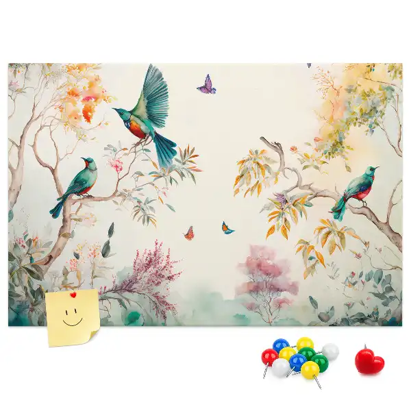 Tableau de liège motif fleurs et oiseaux