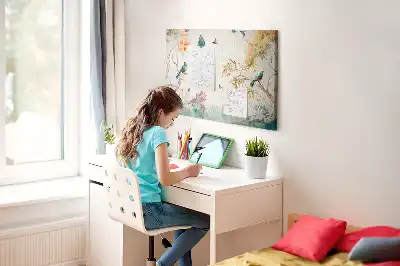 Tableau de liège motif fleurs et oiseaux