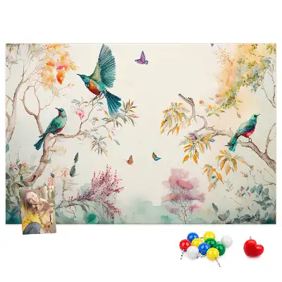 Tableau de liège motif fleurs et oiseaux