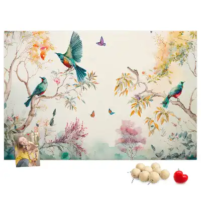 Tableau de liège motif fleurs et oiseaux