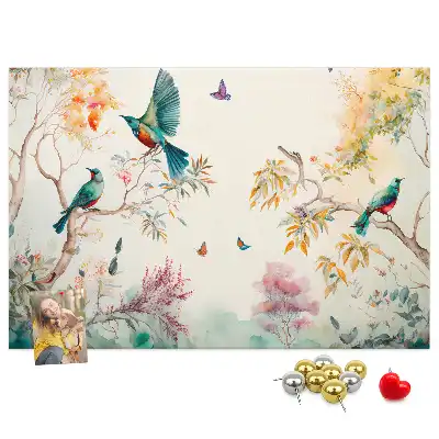 Tableau de liège motif fleurs et oiseaux