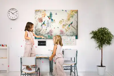 Tableau de liège motif fleurs et oiseaux